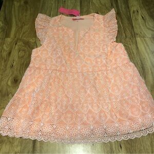 NWT $158 USD Lilly Pulitzer Keila Eyelet Top Peach Hyacinth Size 8 Floral Eyelet